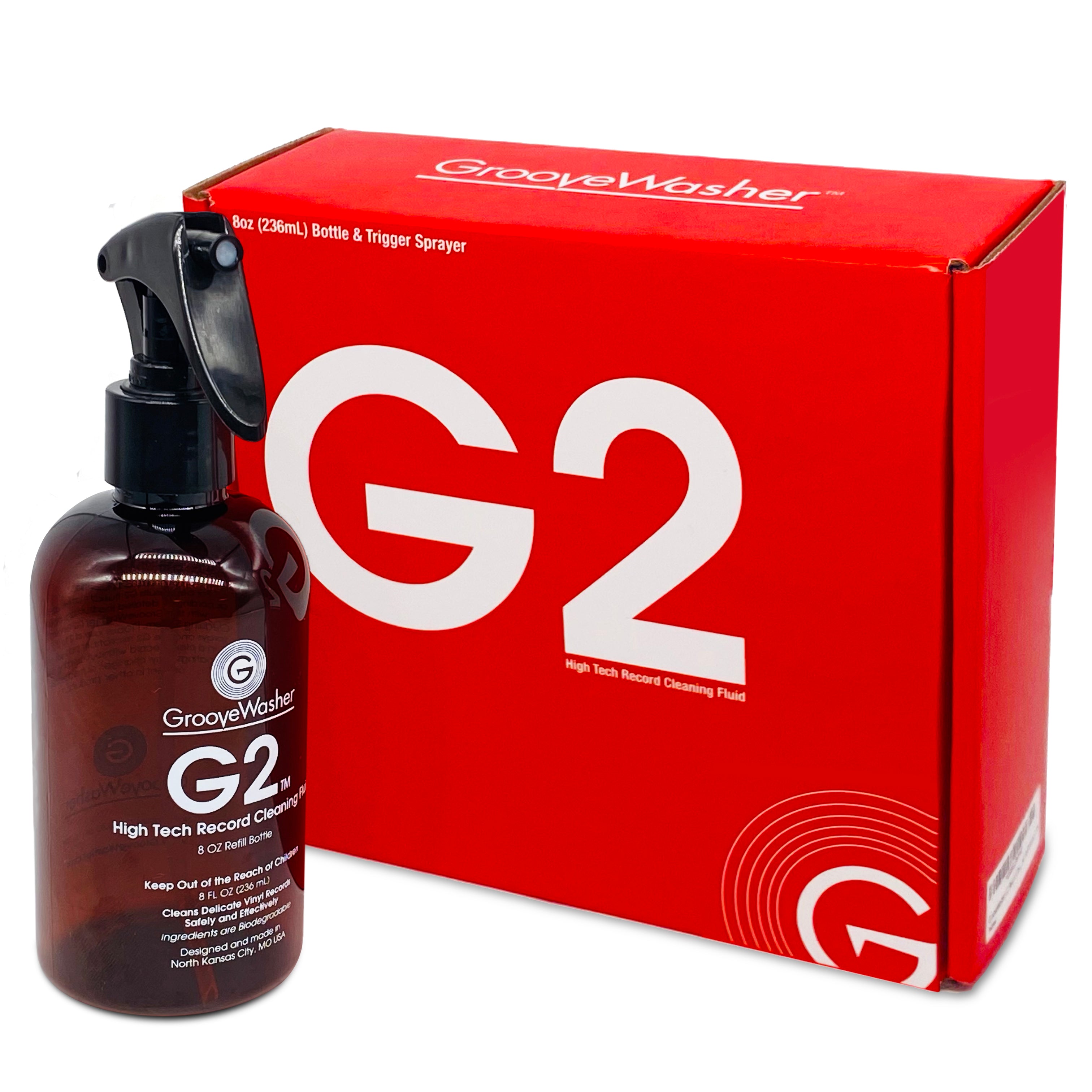 GrooveWasher G2 Record Cleaning Fluid – 8 fl oz (236 mL) Refill Bottle with Trigger Sprayer