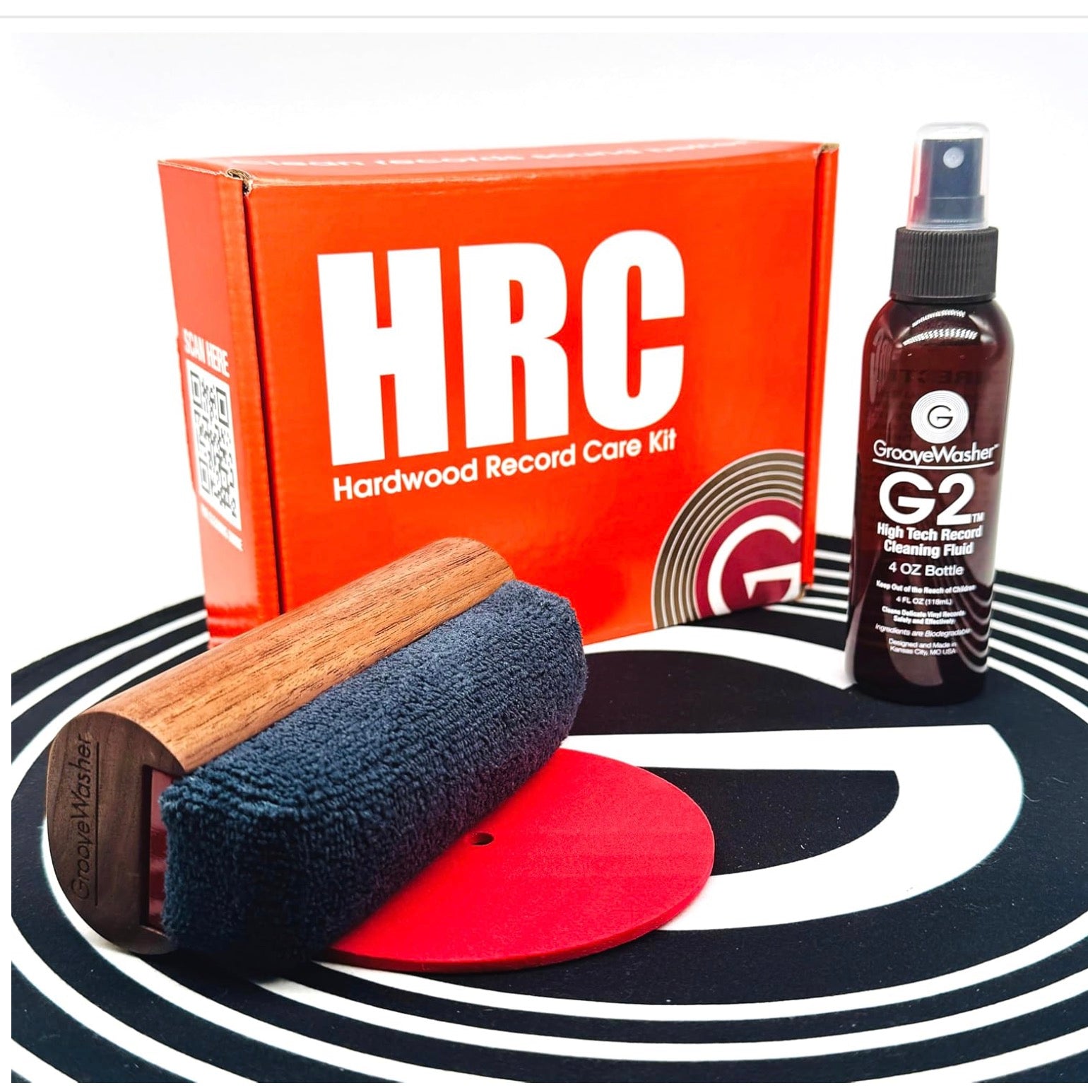 GrooveWasher Walnut Vinyl Record Cleaning Kit Record Player Cleaning Kit With G2 Solution: Anti-Static, No-Rinse, Removes Dust, Dirt & Fingerprints. Washable Pad,
